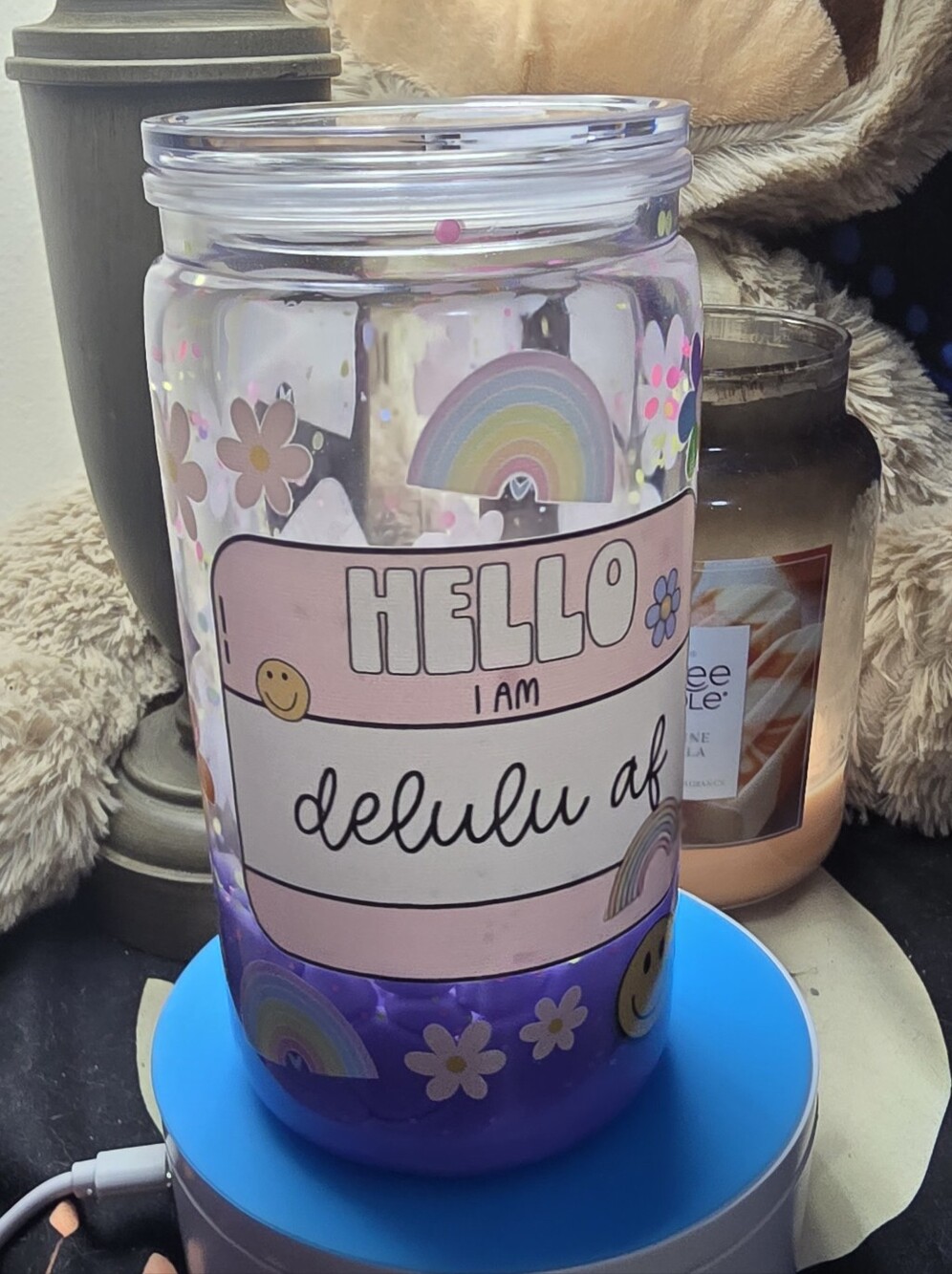 Hello I Am Delulu AF Purple lava Tumbler